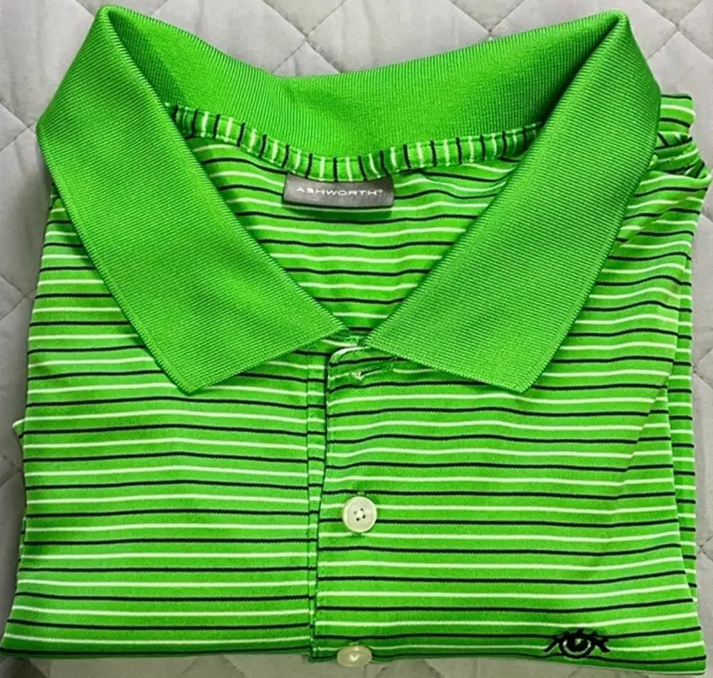 Men's Ashworth Golf Polo Activewear 3XL Green White Black Pin Stripe - Picture 1 of 13
